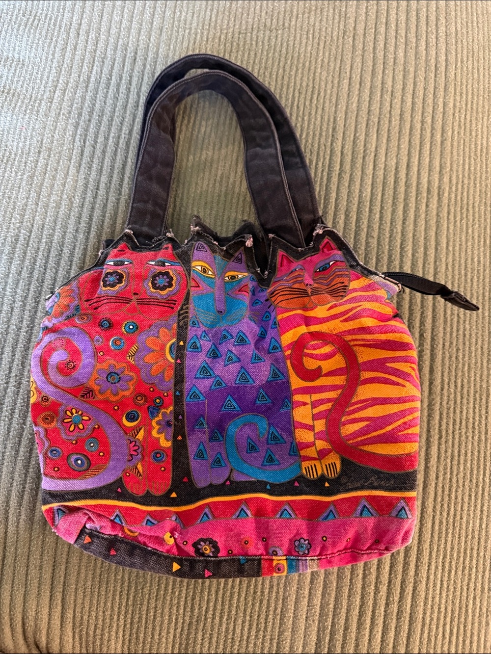 Laurel Burch Colorful Three-Cat Print Tote Bag